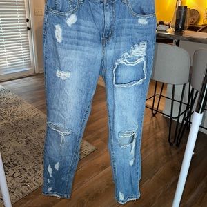 Distress denim jeans